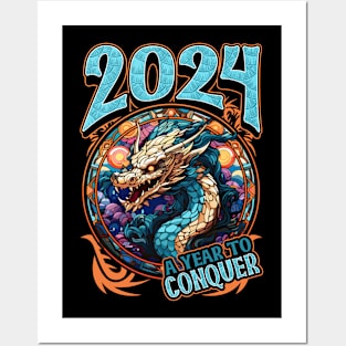 2024 A Year to Conquer Chinese New Year of The Dragon Posters and Art